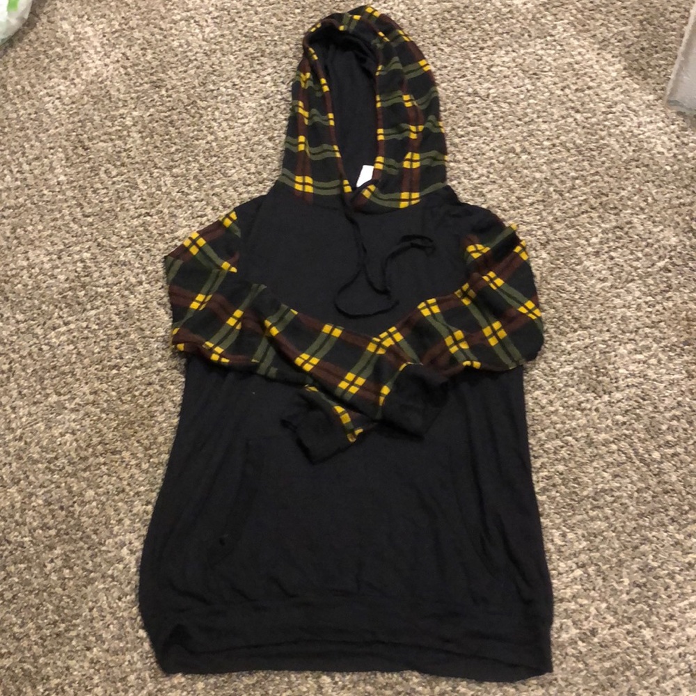 Light Weight Plaid and Black Hoodie